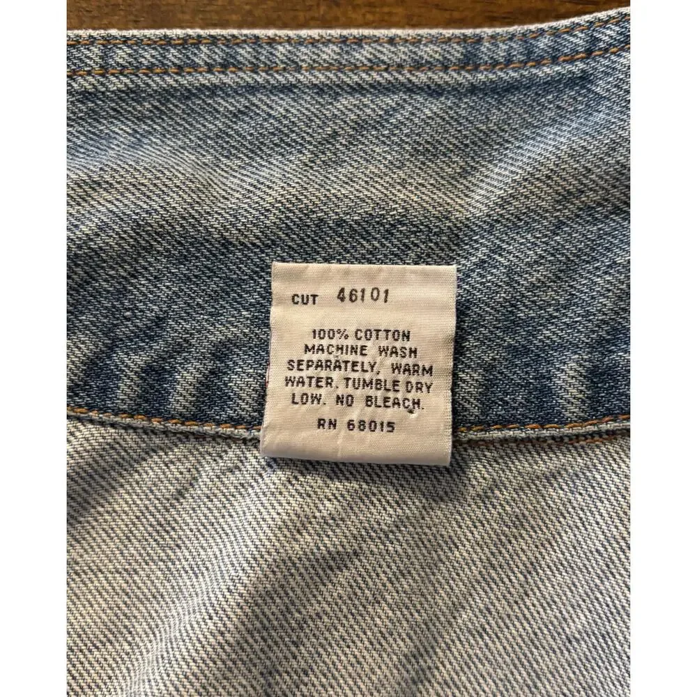 Bongo Women’s Large Denim Vest Vintage Button Front Blue Jean Crop 100% Cotton